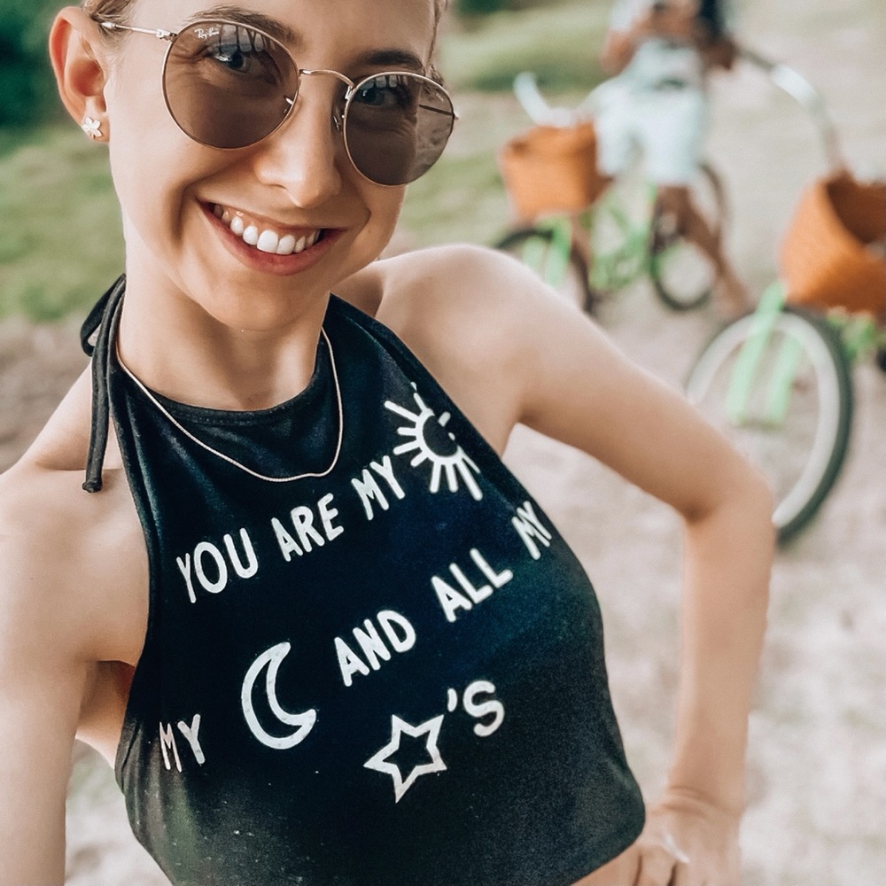 You Are My Sun Moon Black Crop Top Boho Halter S